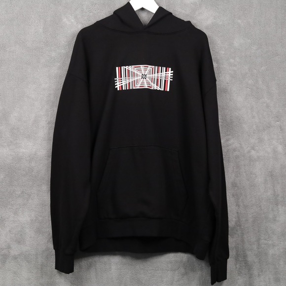 TESLA Plaid Mode Hoodie Black Graphic Sweatshirt Oversized Cotton Mens Sz L NWOT